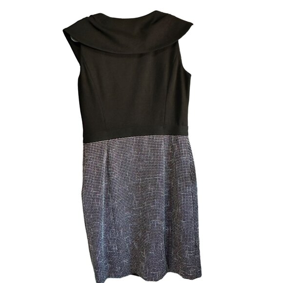 Tahari size 8 black print sleeveless wide collar v neck side zip dress - Picture 5 of 9